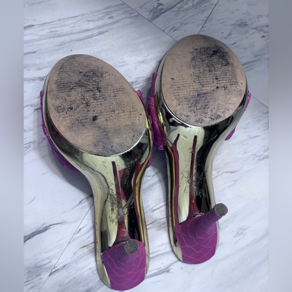 Michael Antonio 4" Croc Embossed Chain SlipOn Heeled Mules Purple Size: 9M w Box - Picture 5 of 11